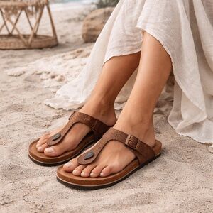 Birkenstock Gizeh Brown Comfort Summer Glitter Leather Sandals  Size 40